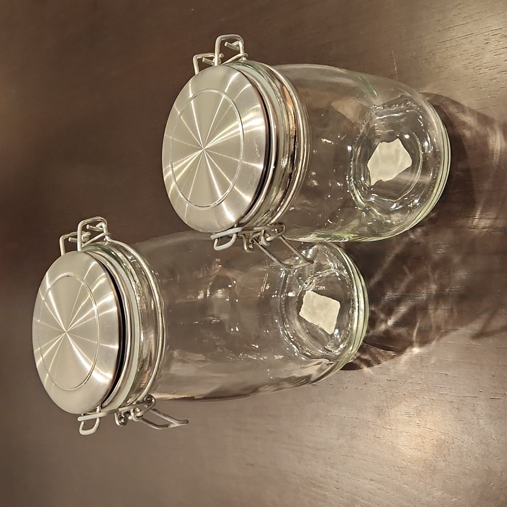 West Elm Storage Glass Jars, Silver Lid w/Kilner latch closure NWT set of 2